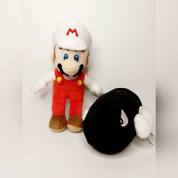 Lot of 2 Genuine Nintendo Super Mario Plush Fire Mario and Bullet Bill Plush - Picture 1 of 7